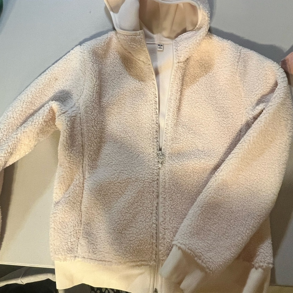Uniqlo Women's Cream Teddy Jacket with Hood
